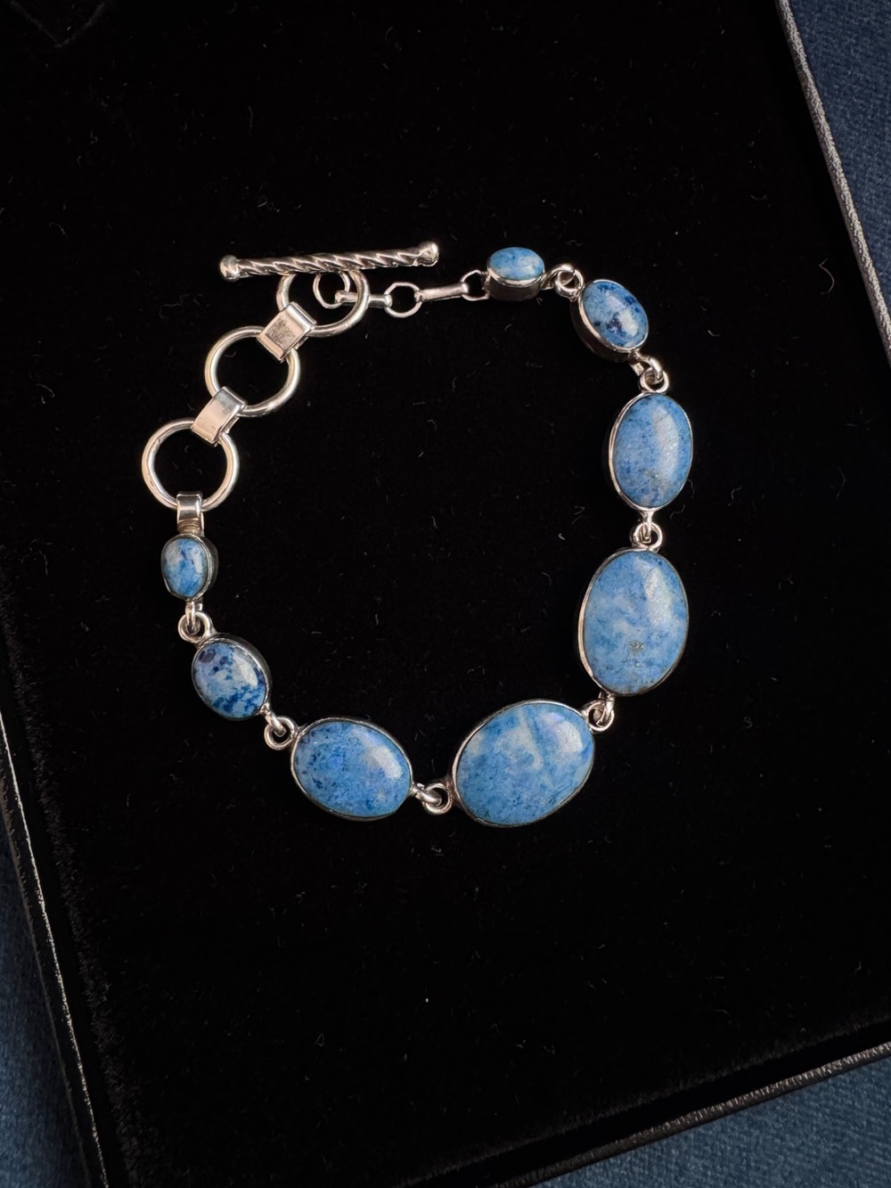 SANEL J. Velasquez 925‎ Sterling Silver Blue stone Sign bracelet.